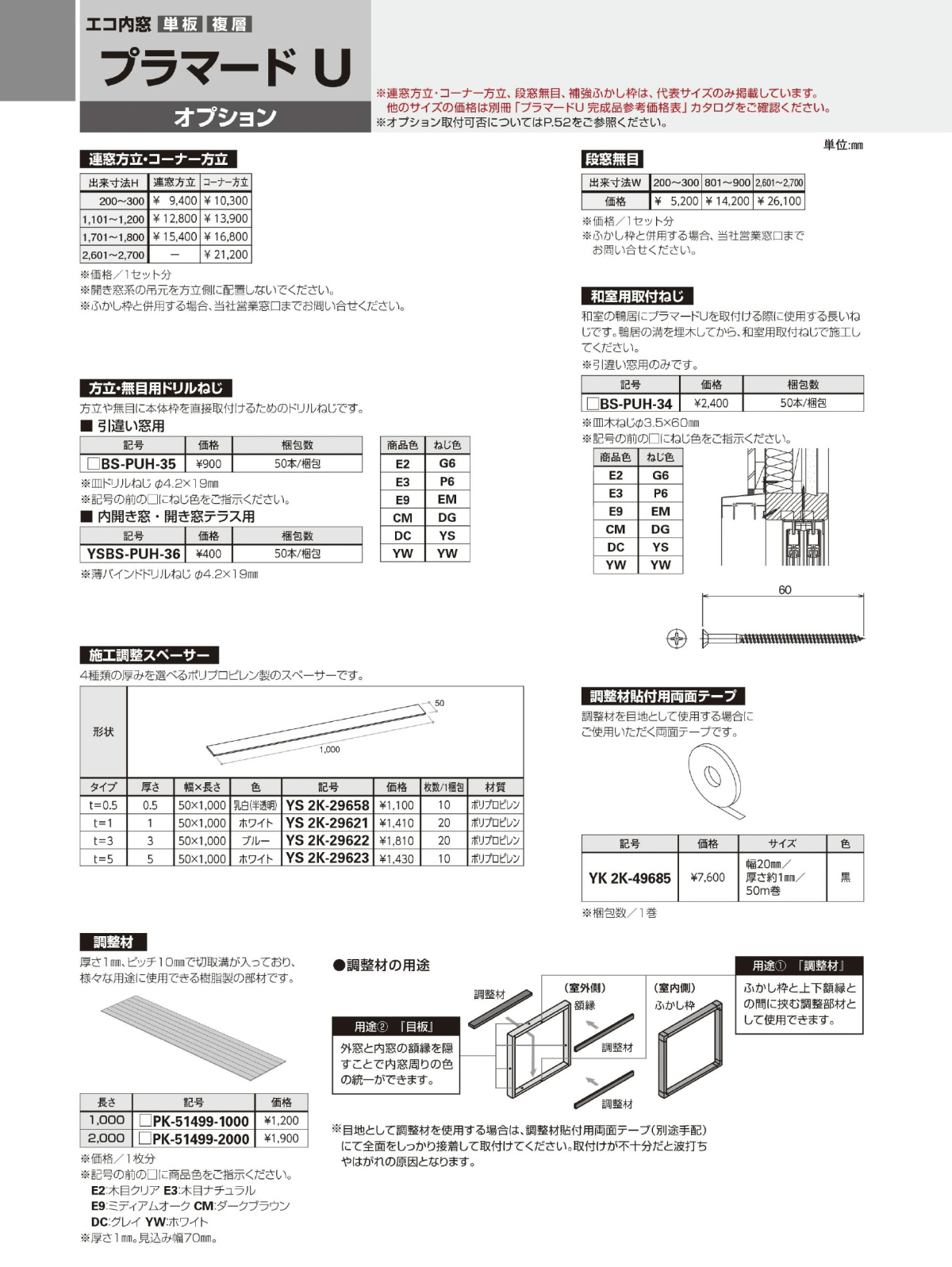 取付けなじ、調整材、他